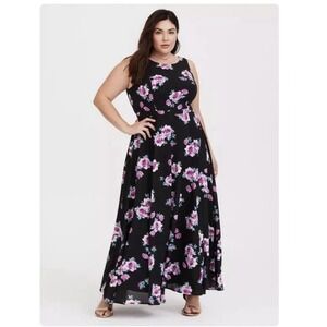 Torrid Black‎ Pink Floral Georgette Sleeveless Maxi Dress Size 16